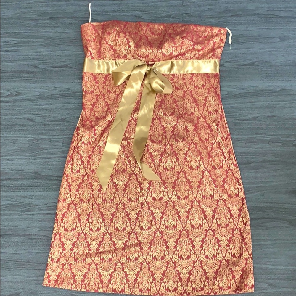 Strapless burgundy and gold dress(M)